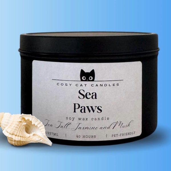 Sea Salt Jasmine Soy Candle | Pet-Friendly, Coastal Cat Lover Gift