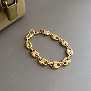 Goudkleurige Mariner-ankerkettingarmband • Minimalistische uniseks armband • 24-karaats vergulde ketting • Minimalistische statement-armband • Dikke schakel