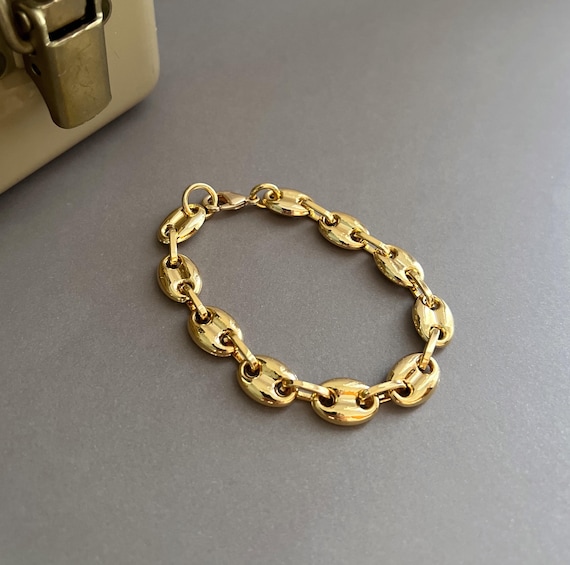 Gold Puffed Mariner Anchor Chain Bracelet • Minimal Unisex Bracelet • 24K Gold Plated Chain •Minimalist Statement Bracelet • Chunky Link