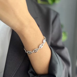 Puffed Mariner Anchor Chain Bracelet | 10x15mm Unisex Bracelet | Rhodium or 24K Gold Plated | Minimal Statement Chain | Chunky Link Bracelet