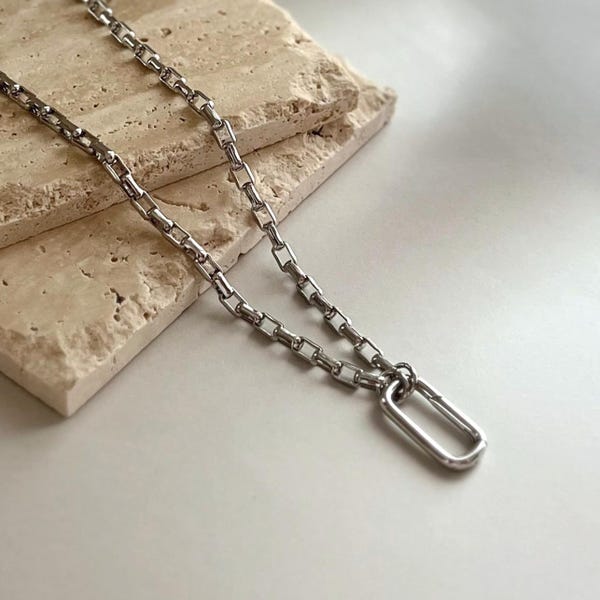 Silver Oval Carabiner Necklace Charm Holder Necklace, Charm Holder Pendant, Minimalist Layering Jewelry 19.5x 10mm Everyday Jewelry