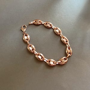 Gold Puffed Mariner Anchor Chain Bracelet • Minimal Unisex Bracelet • 24K Gold Plated Chain •Minimalist Statement Bracelet • Chunky Link image 8