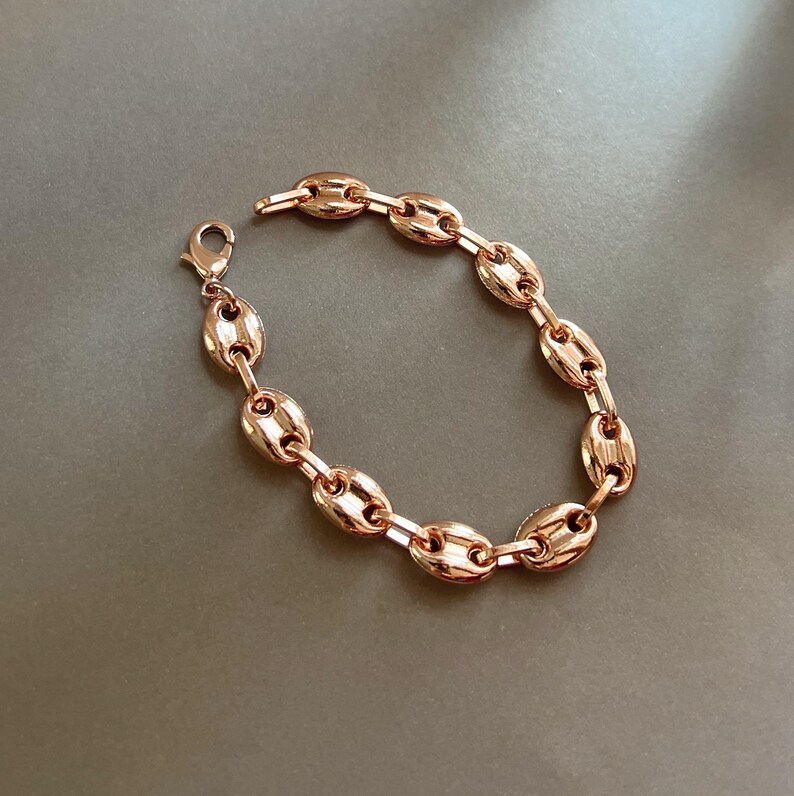 Gold Puffed Mariner Anchor Chain Bracelet • Minimal Unisex Bracelet • 24K Gold Plated Chain •Minimalist Statement Bracelet • Chunky Link image 8