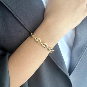 Gold Puffed Mariner Anchor Chain Bracelet • Minimal Unisex Bracelet • 24K Gold Plated Chain •Minimalist Statement Bracelet • Chunky Link image 2