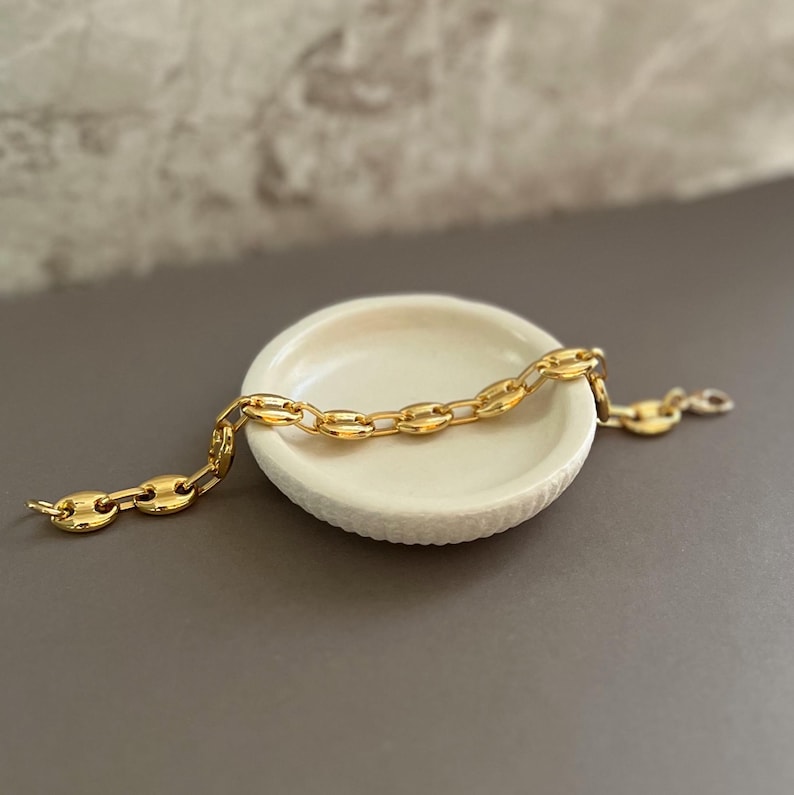 Gold Puffed Mariner Anchor Chain Bracelet • Minimal Unisex Bracelet • 24K Gold Plated Chain •Minimalist Statement Bracelet • Chunky Link image 3