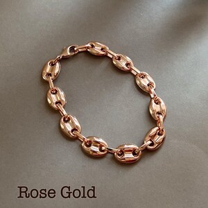 Gold Puffed Mariner Anchor Chain Bracelet • Minimal Unisex Bracelet • 24K Gold Plated Chain •Minimalist Statement Bracelet • Chunky Link image 7