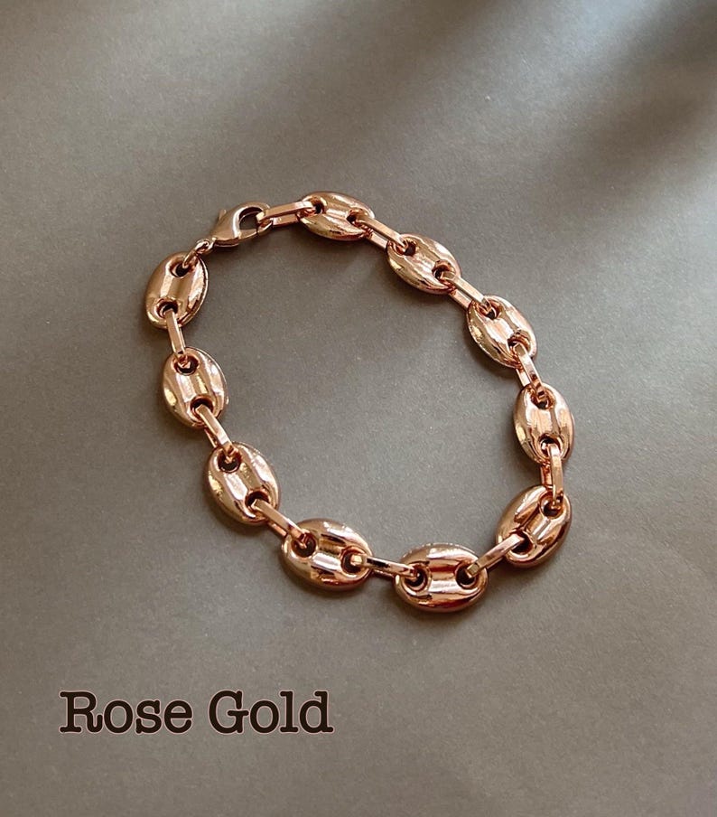 Gold Puffed Mariner Anchor Chain Bracelet • Minimal Unisex Bracelet • 24K Gold Plated Chain •Minimalist Statement Bracelet • Chunky Link image 7