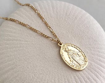 Colar com Medalha Milagrosa em Ouro • Pingente da Virgem Maria • Colar de Santa Maria em Ouro • Colar com Medalhão Religioso • Colar Católico Delicado
