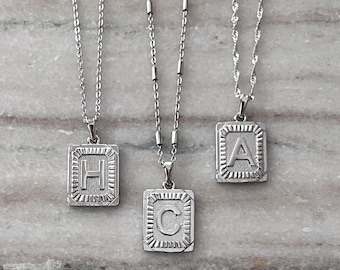 Silver Initial Charm Necklace Personalized Monogram Jewelry  Letter Necklace Customizable Necklace Initial Tag Necklace Custom Necklace