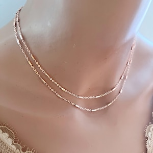 Rose Gold Chain Necklace • Dainty Minimal Necklace • Rose Gold Choker • Bar Chain Necklace • Single or Double Strand • Layering Necklace