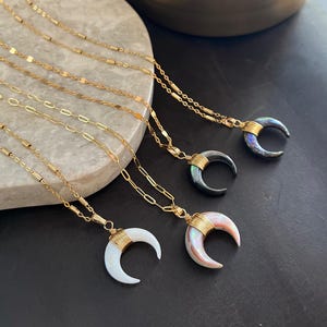 シェルクレセントネックレス • ホーンタスクペンダント • ゴールドムーンシェルネックレス • アナロン / ピンク / ブラック / ホワイトシェル • タスクシェルネックレス • ボヘミアン