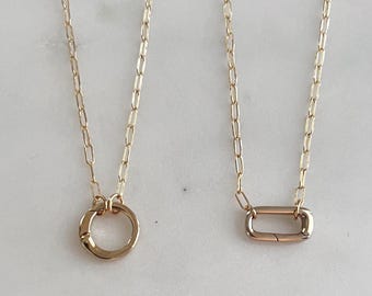 Gold Carabiner Necklace • Round or Oval • Charm Keeper Necklace • Charm Holder Necklace • Carabiner Clasp • Customizable Necklace • Gift