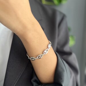 Gold Puffed Mariner Anchor Chain Bracelet • Minimal Unisex Bracelet • 24K Gold Plated Chain •Minimalist Statement Bracelet • Chunky Link image 9