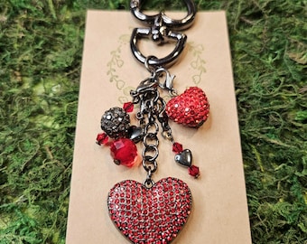 Rhinestone Hearts Bag Charm Keychain