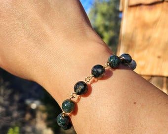 Moss Agate Bead Toggle Bracelet