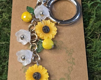 Sunflower & Lemons Bag Charm Keychain w/ Circle Clasp
