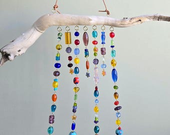 Driftwood & Colorful Glass Beads Suncatcher