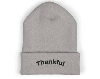 Dankbare klassische Beanie mit Manschette - Inspirierende Wintermütze, Glaubensmütze, gemütliche Strickmütze, Geschenke für Freunde, christliches Thema