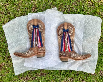 Navy Blue Red and White Boot Bows, Western Cowgirl Accessory, College GameDay Bows, Concert Boot Bows