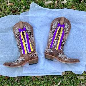Purple and Yellow Boot Bows, Western Cowgirl Accessory, College GameDay Bows, Concert Boot Bows