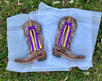 Purple and Yellow Boot Bows, Western Cowgirl Accessory, College GameDay Bows, Concert Boot Bows