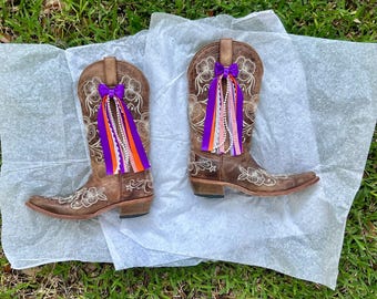 Purple and Orange Boot Bows, Western Cowgirl Accessory, College GameDay Bows, Concert Boot Bows