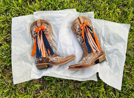 Orange and Blue Boot Bows, Western Cowgirl Accessory, College GameDay Bows, Concert Boot Bows