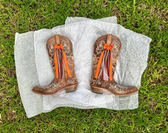 Orange and Burgundy Boot Bows, Western Cowgirl Accessory, College GameDay Bows, Concert Boot Bows