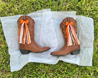 Orange and White Boot Bows, Western Cowgirl Accessory, College GameDay Bows, Concert Boot Bows
