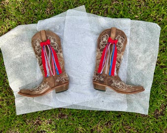 Red White and Blue Boot Bows, Western Cowgirl Accessory, College GameDay Bows, Concert Boot Bows