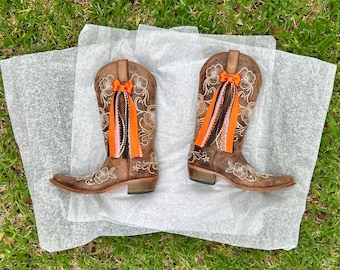 Orange and Black Boot Bows, Western Cowgirl Accessory, College GameDay Bows, Concert Boot Bows