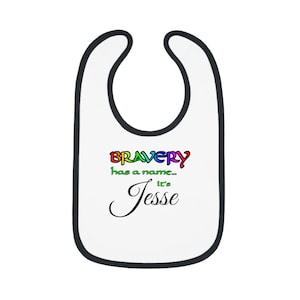 Bravery Baby Bib, Cute Baby Feeding Bib, Personalized Baby Gift, Colorful Jersey Bib, Baby Shower Gift | bhn