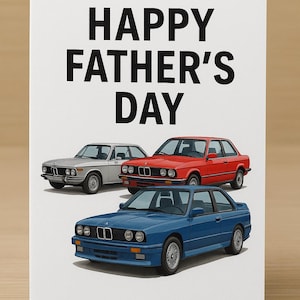 Carte imprimable pour la fête des pères – Voitures BMW classiques | Téléchargement numérique | Aménagement paysager pliable 20 x 15 cm (8 x 5 po.)