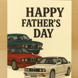 Klappbare Vatertagskarte mit klassischen BMWs - Digital Download, Printable 8x5