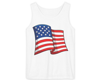 USA Flag Tank Top: Garment-Dyed Ring Spun Cotton, Patriotic Summer Wear