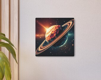 Geometric Planet Metal Art Sign: Modern Celestial Wall Decor