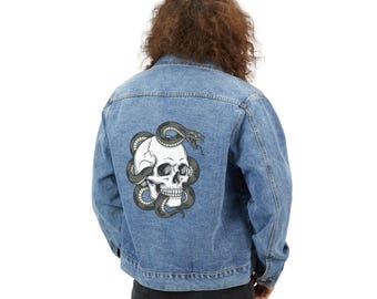 Men's Denim Jacket: Skull & Snake Design, Casual Outerwear