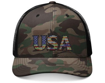 USA Camo Trucker Hat: Embroidered Outdoor Cap