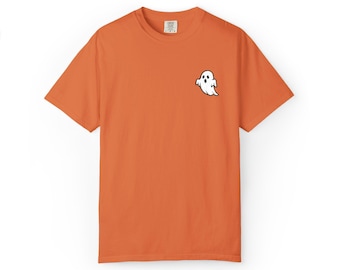 Ghost Print Garment-Dyed T-Shirt: Spooky Halloween Tee