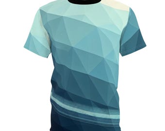 Geometric Ocean Waves Unisex Tee, Casual Polyester T-Shirt