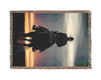 Woven Cotton Blanket: Rustic Boho Home Decor with Colorful Fringe