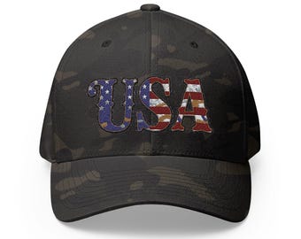 USA Camo Baseball Cap: Embroidered Patriotic Outdoors Hat