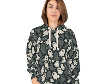 Ghost Print Pullover Hoodie: Spooky Halloween All-Over Design