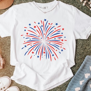 Fireworks Burst T-Shirt ,4th of July Graphic Tee, Red White and Blue Shirt, Patriotic Celebration Top,USA Independence Day Shirt