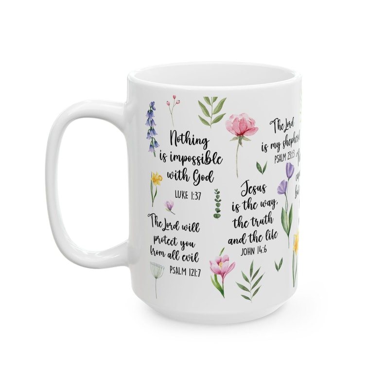 Floral Christian Coffee Mug, Bible Verse Scripture, Spiritual Gift image 4