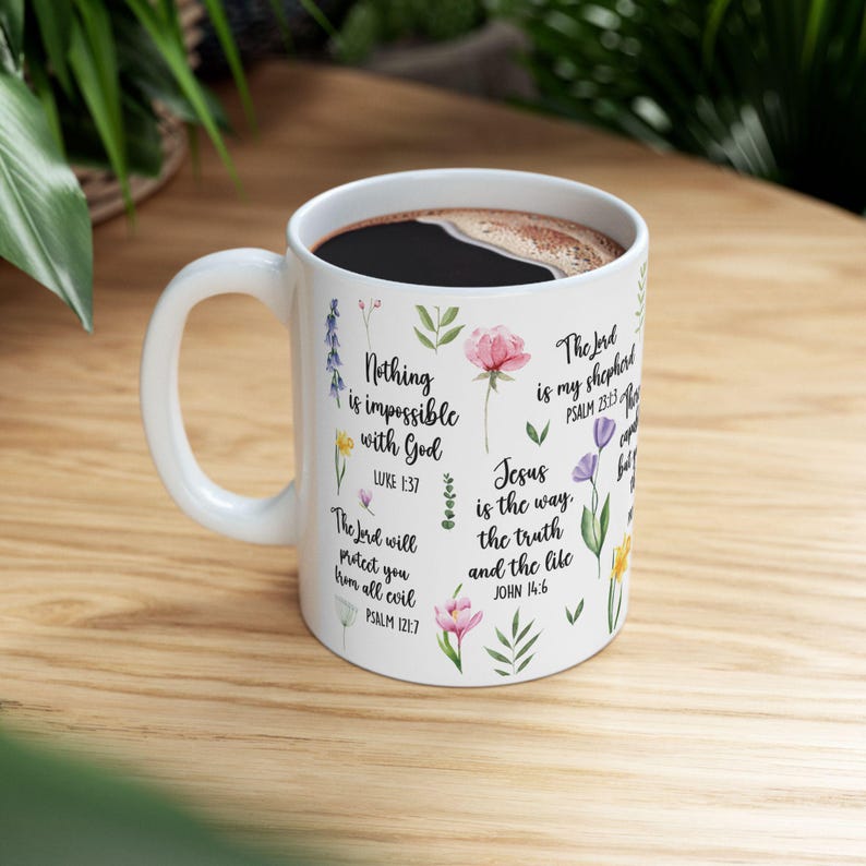 Floral Christian Coffee Mug, Bible Verse Scripture, Spiritual Gift image 6
