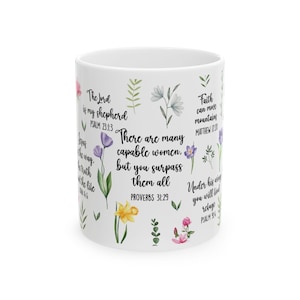 Floral Christian Coffee Mug, Bible Verse Scripture, Spiritual Gift image 3
