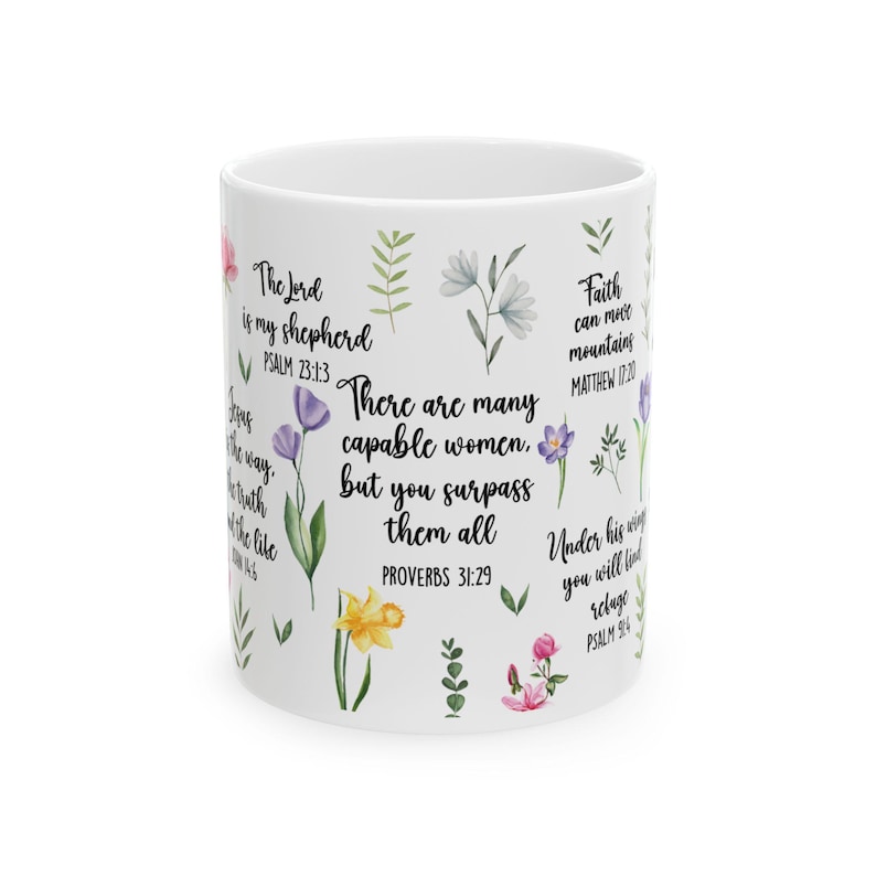 Floral Christian Coffee Mug, Bible Verse Scripture, Spiritual Gift image 3