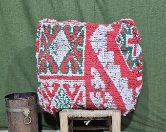 Ręcznie robiony puf z wełny marokańskiej, autentyczny puf podłogowy Boujaad w stylu vintage, puf berberyjski w stylu boho, puf z poduszką podłogową w stylu boho, puf dekoracyjny w stylu marokańskim