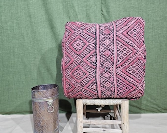 Moroccan Wool Pouf , Handmade Moroccan Wool Pouf, Beni Ourain Ottoman for Bohemian Living Room Decor, Artisan Berber Style Patterns Pouf.